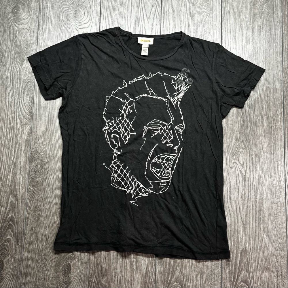 Diesel Black Graphic Tee with White Design Large